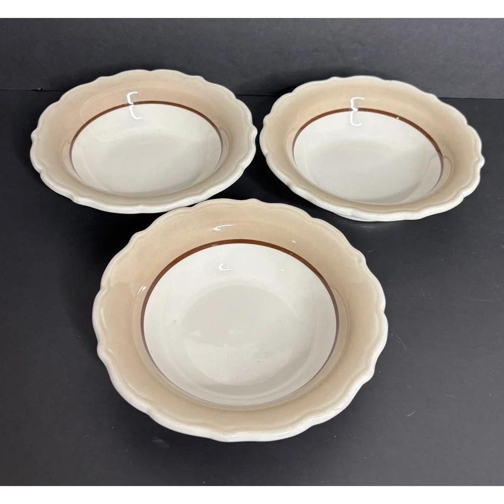 3 Syracuse Sandalwood Cereal Bowls Brown Bands Restaurant China Ware MCM 6 1/2